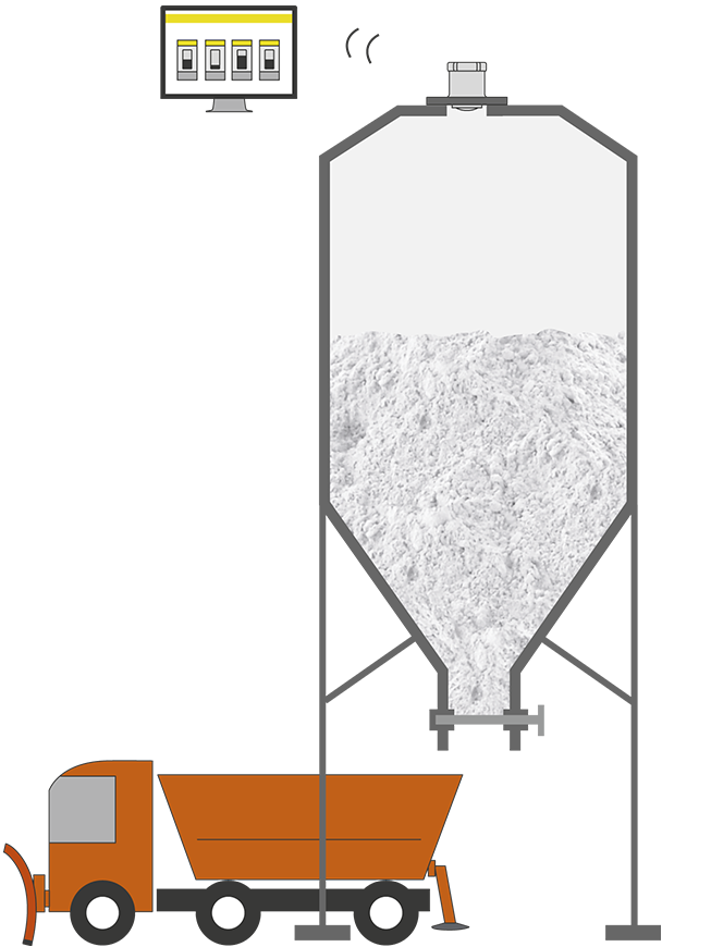 Medición de nivel en un silo de sal de deshielo